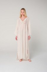 Antep İşi  Ajur Detaylı Kapüşonlu  Keten Elbise