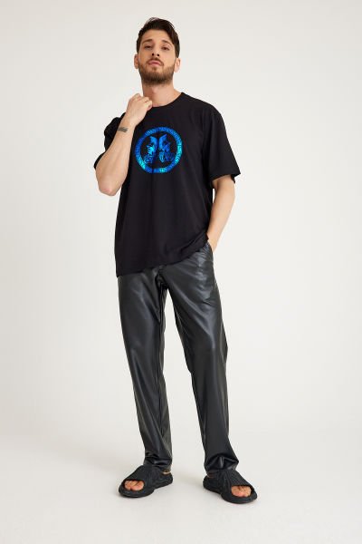 Mavi Varak Mars Baskılı T-Shirt