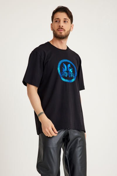 Mavi Varak Mars Baskılı T-Shirt