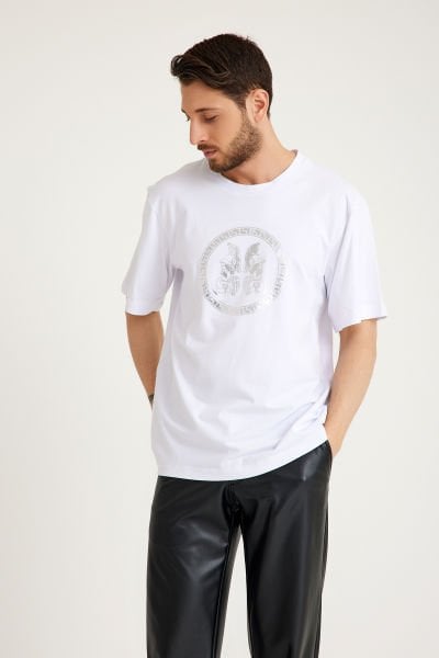 Gümüş Varak Mars Baskılı T-Shirt