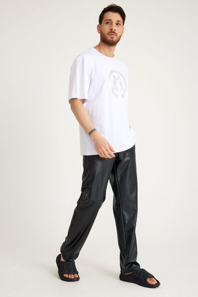 Gümüş Varak Mars Baskılı T-Shirt