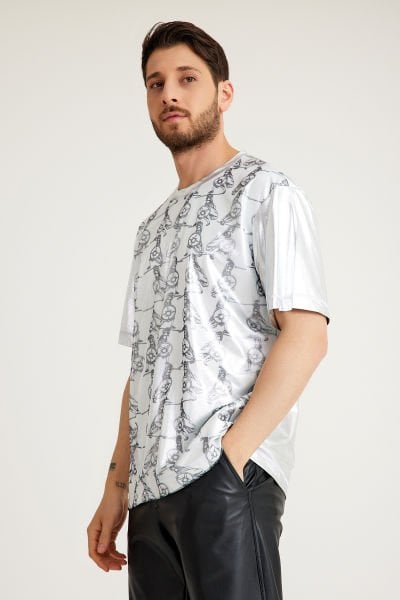 Mars Baskılı Gümüş T-Shirt
