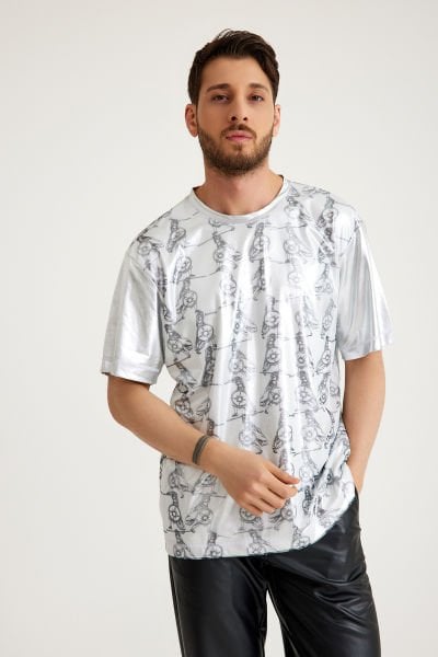 Mars Baskılı Gümüş T-Shirt